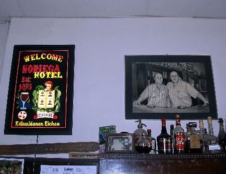 The colorful sign on the left features the Elizalde family crest.