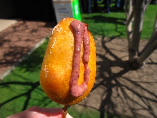 district-cheddar-corn-dog-with-violet-mustard district-cheddar-corn-dog-with-violet-mustard